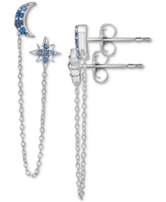 Macy's - London Blue Topaz (1/2 ct. t.w.) Moon & Star Double Pierced Chain Drop Earrings in Sterling Silver