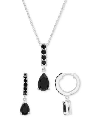 Macy's - 2-Pc. Set Onyx Pendant Necklace & Dangle Hoop Earrings in Sterling Silver