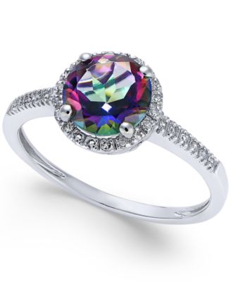 Macy's - Mystic Topaz (1-1/2 ct. t.w.) and Diamond (1/8 ct. t.w.) Ring in 14k White Gold