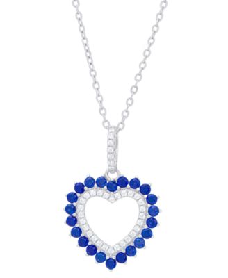 Macy's - Lab-Created Blue Spinel (3/8 ct. t.w.) & Lab-Created White Sapphire (1/4 ct. t.w.) Open Heart 18" Pendant Necklace in Sterling Silver