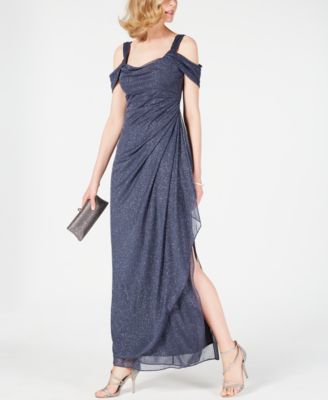 Alex Evenings - Petite Cold-Shoulder Draped Glitter Gown