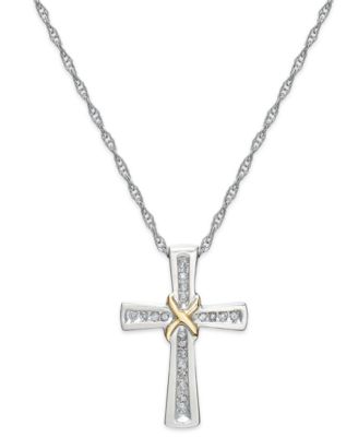 Macy's - Diamond Cross X Pendant Necklace in Sterling Silver and 14k Gold (1/10 ct. t.w.)