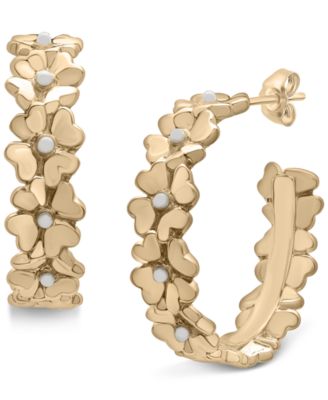 Macy's - Cultured Freshwater Pearl (1-3/4mm) Heart Flower Small Hoop Earrings in 14k Gold-Plated Sterling Silver, 1"