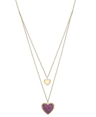 Macy's - Lab-Created Pink Sapphire Two Heart 17" Layered Pendant Necklace (7/8 ct. t.w.) in 14k Gold-Plated Sterling Silver