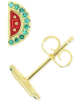 Macy's - Cubic Zirconia & Enamel Watermelon Stud Earrings in 14k Gold-Plated Sterling Silver