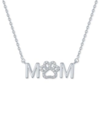 Macy's - Diamond "Mom" Paw 18" Pendant Necklace (1/10 ct. t.w.) in Sterling Silver