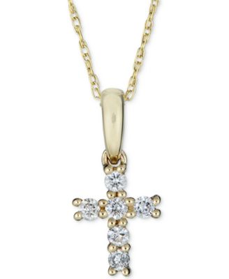 Macy's - Diamond Cross Pendant Necklace (1/8 ct. t.w.) in 14k Gold, 16" + 2" extender