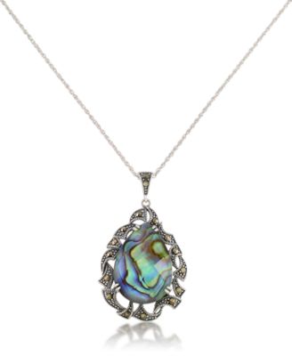 Macy's - Marcasite and Abalone Doublet Teardrop Pendant+18" Chain in Sterling Silver