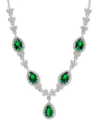 Macy's - Cubic Zirconia Green Halo Fancy Statement Necklace in Sterling Silver, 16" + 2" extender