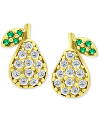 Giani Bernini - Cubic Zirconia & Green Quartz Pear Stud Earrings