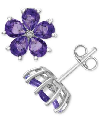 Macy's - Amethyst (3-1/3 ct. t.w.) & Diamond Accent Flower Stud Earrings in Sterling Silver (Also in Rhodolite Garnet)