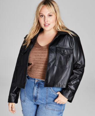 And Now This - Trendy Plus Size Cropped Faux-Leather Shacket