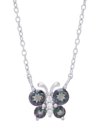Macy's - Rainbow Quartz (3/8 ct. t.w.) & Lab-Created White Sapphire (1/20 ct. t.w.) Butterfly 18" Pendant Necklace in Sterling Silver