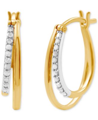 Marsala - Diamond & Polished Double Oval Hoop Earrings (1/4 ct. t.w.) in Sterling Silver & 14k Gold-Plate