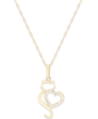 Macy's - Cubic Zirconia Cat Love Pendant Necklace in 10k Gold