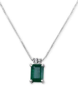 Macy's - Emerald (9/10 ct. t.w.) & Diamond Accent Pendant Necklace in 14k White Gold