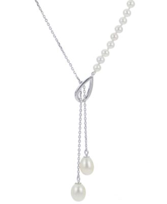 Macy's - Cultured Freshwater Pearl (4-4-1/2mm & 7-7-1/2mm) 18" Lariat Necklace in Sterling Silver