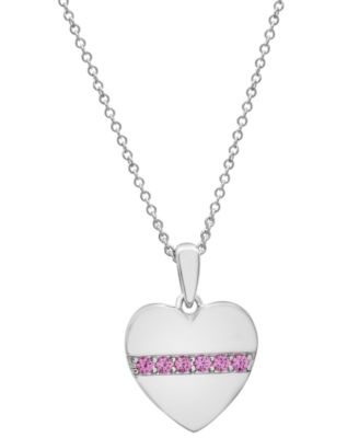 Macy's - Lab-Created Pink Sapphire Heart 18" Pendant Necklace (1/6 ct. t.w.) in Sterling Silver