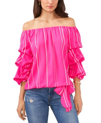 Vince Camuto - Striped Balloon-Sleeve Off-the-Shoulder Top