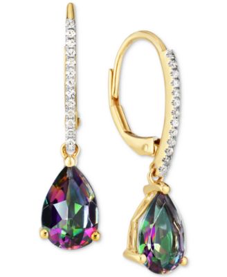 Macy's - Mystic Topaz (2-1/2 ct. t.w.) & Diamond (1/10 ct. t.w.) Drop Earrings in 14k Gold (Also in Blue Topaz & Amethyst)