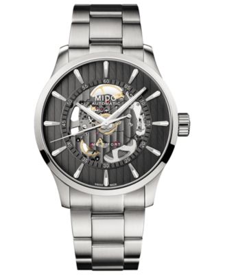 Mido - Men's Swiss Automatic Multifort Skeleton Vertigo Stainless Steel Bracelet Watch 42mm